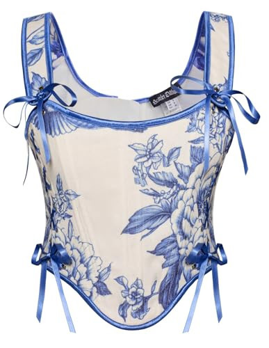 Scarlet Darkness Renaissance Corset Tops for Women Floral Lace Up Bustier Tops Blue Size 14 | Amazon (US)