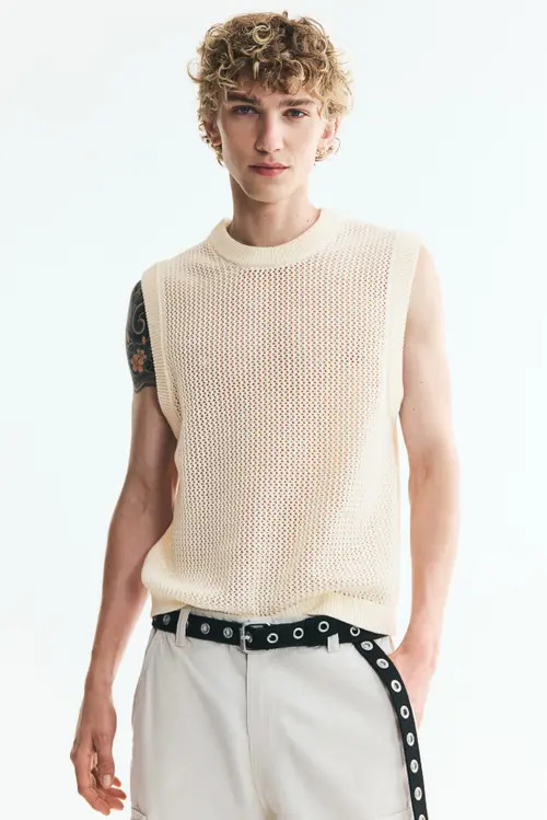 H&M Regular-fit Open-knit Sweater Vest in Light Beige at Nordstrom, Size Small | Nordstrom