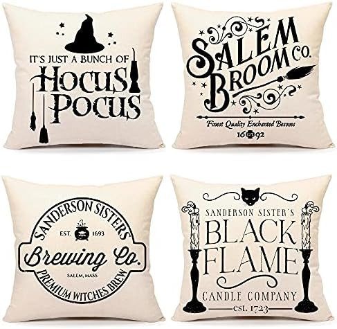 4TH Emotion Halloween Decor Pillow Covers 18x18 Set of 4 Halloween Decorations Hocus Pocus Farmhouse | Amazon (US)