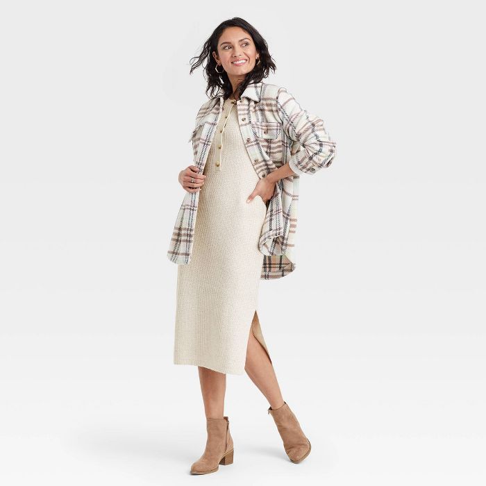 Women&#39;s Long Sleeve Henley Neck Sweater Dress - Universal Thread&#8482; Cream XS | Target