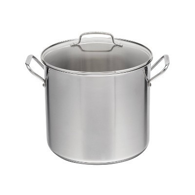 Cuisinart 16qt Stainless Steel Stock Pot with Cover Silver: Dishwasher & Oven-Safe, Tempered Glass Lid, Riveted Handle | Target