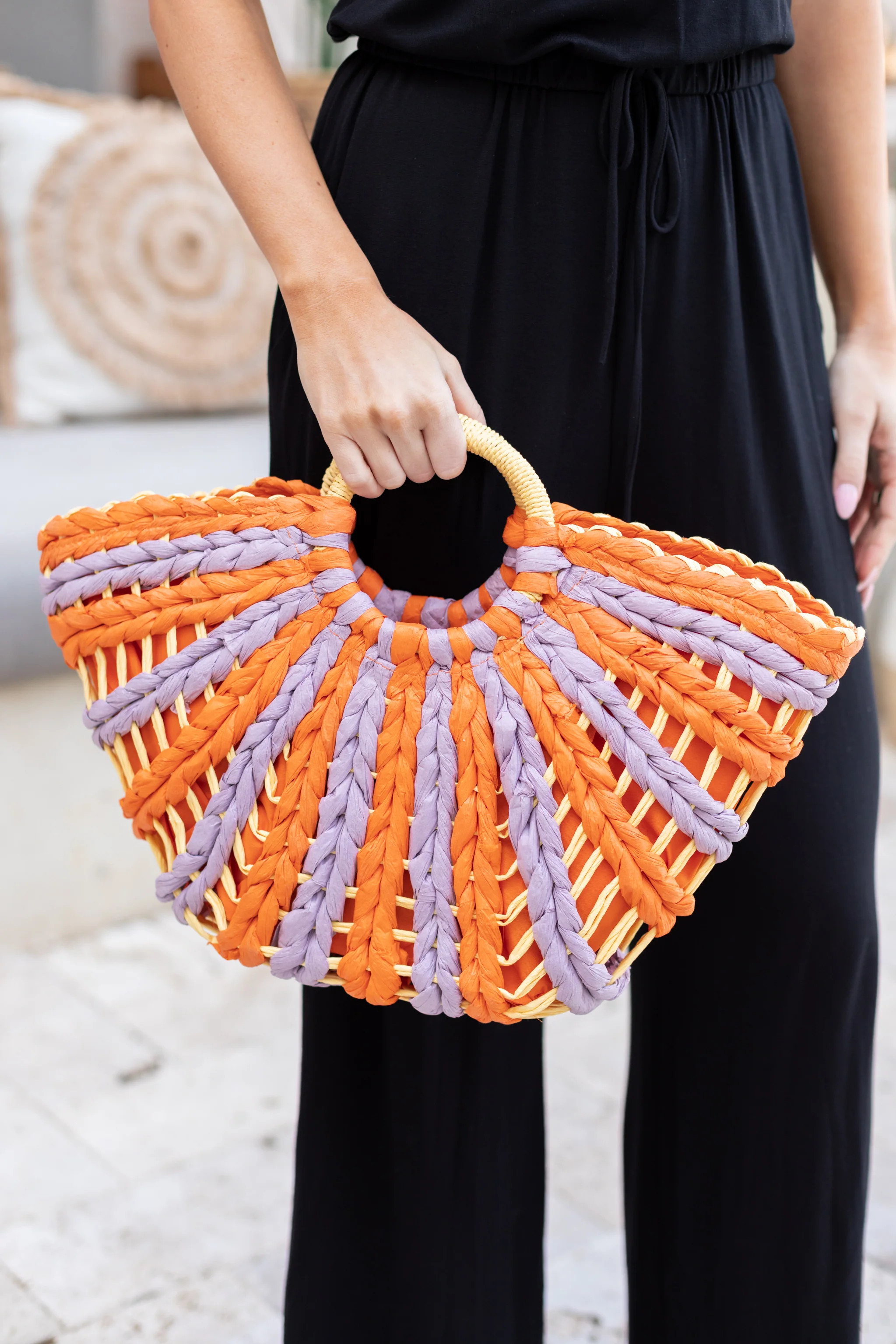 Macey Straw Tote- Orange | Avara