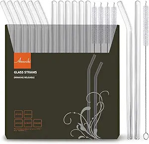 16 Pack Reusable Glass Straws,Set of 6 Straight and 6 Bent with 4 Cleaning Brush,Perfect for Smoo... | Amazon (US)