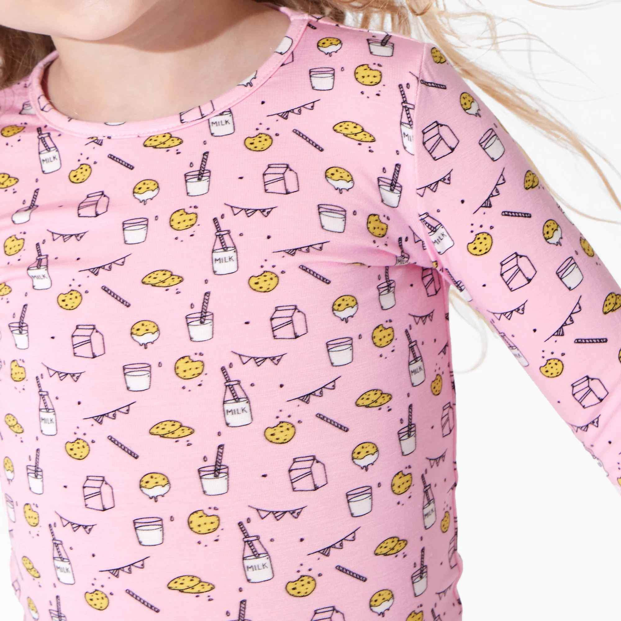Milk & Cookies Pink Bamboo Kids Pajamas | Bellabu Bear