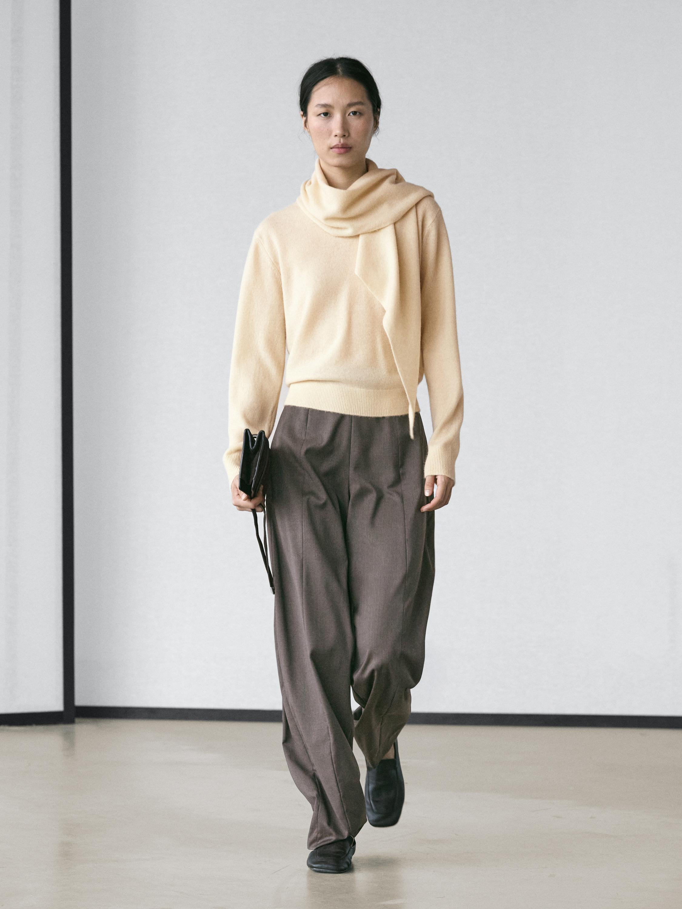 Knit sweater with scarf detail | Massimo Dutti UK