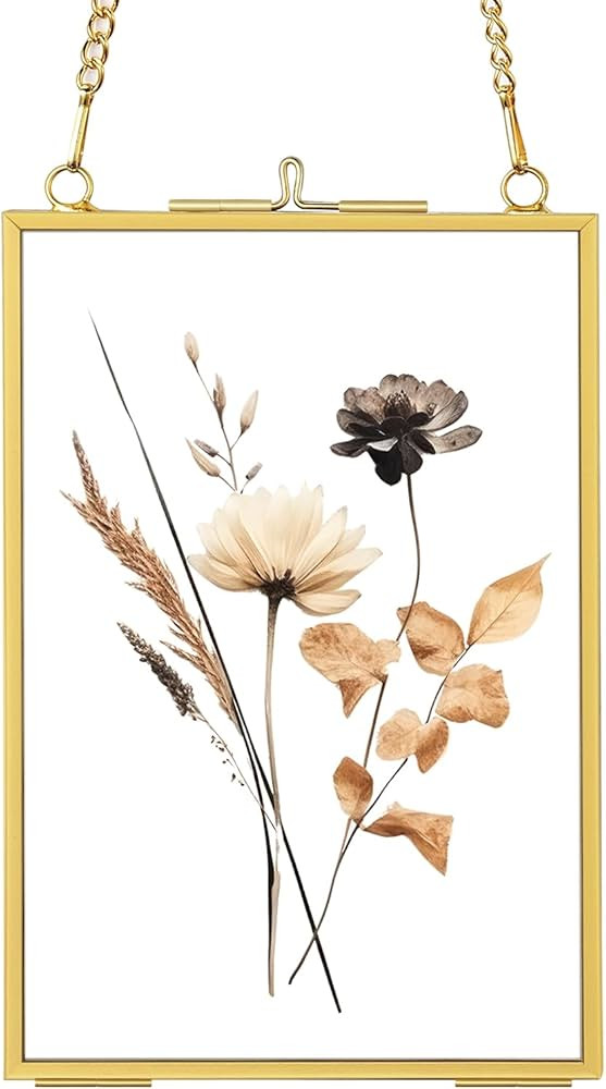 4x6 Gold Floating Picture Frames, Double Glass Hanging Frame for Pressed Flower, Vintage Brass Ph... | Amazon (US)