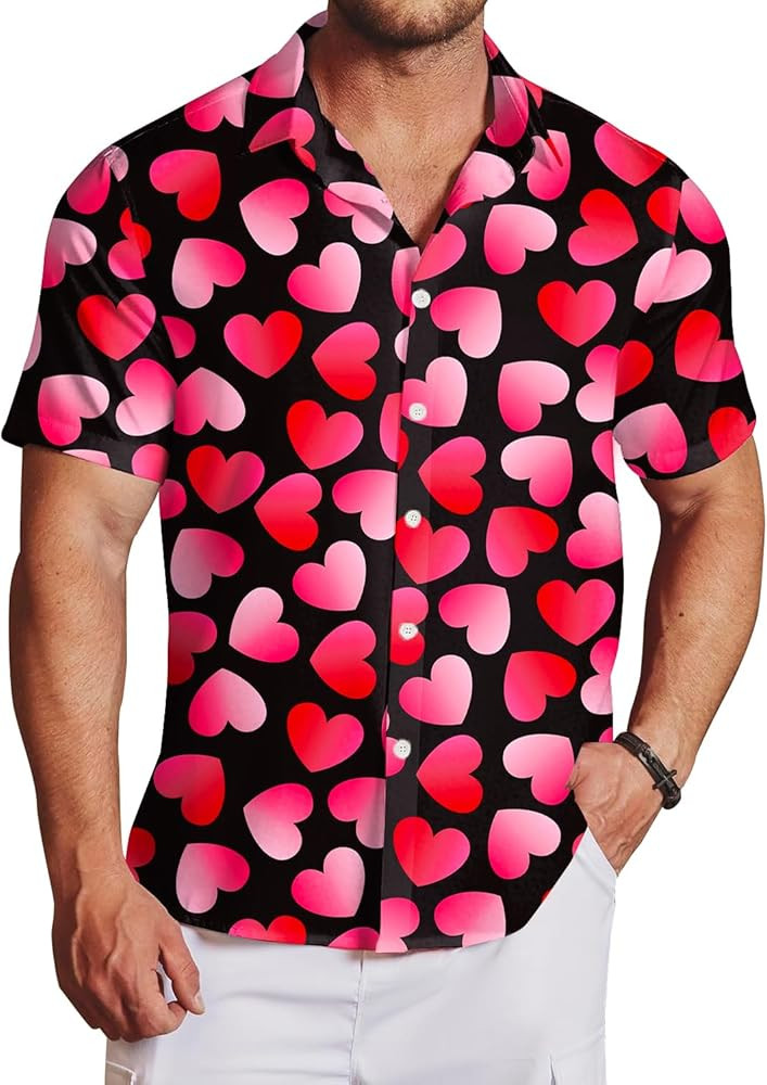 AOBUTE Men Valentines Shirts Mardi Gras Hawaiian Shirt Funny Fat Tuesday Holiday Top | Amazon (US)