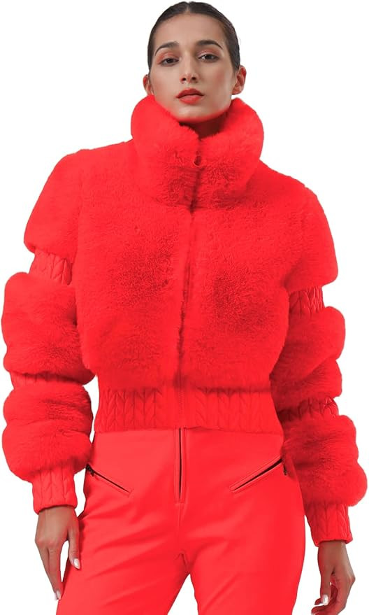 GSOU SNOW Women Ski Jacket Faux Fur Snowboard Coat Snow Cropped Jacket Winter Outdoor Warm | Amazon (US)