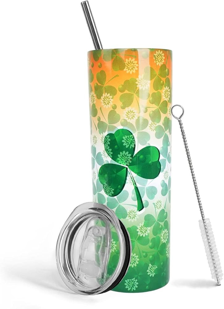Yuzlin St Patrick Tumbler With Lid and Straw Stainless Steel 20oz St Patrick Skinny Tumbler Insul... | Amazon (US)
