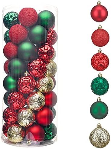 Valery Madelyn 50ct 60mm Traditional Red Green and Gold Christmas Ball Ornaments, Shatterproof Ch... | Amazon (US)