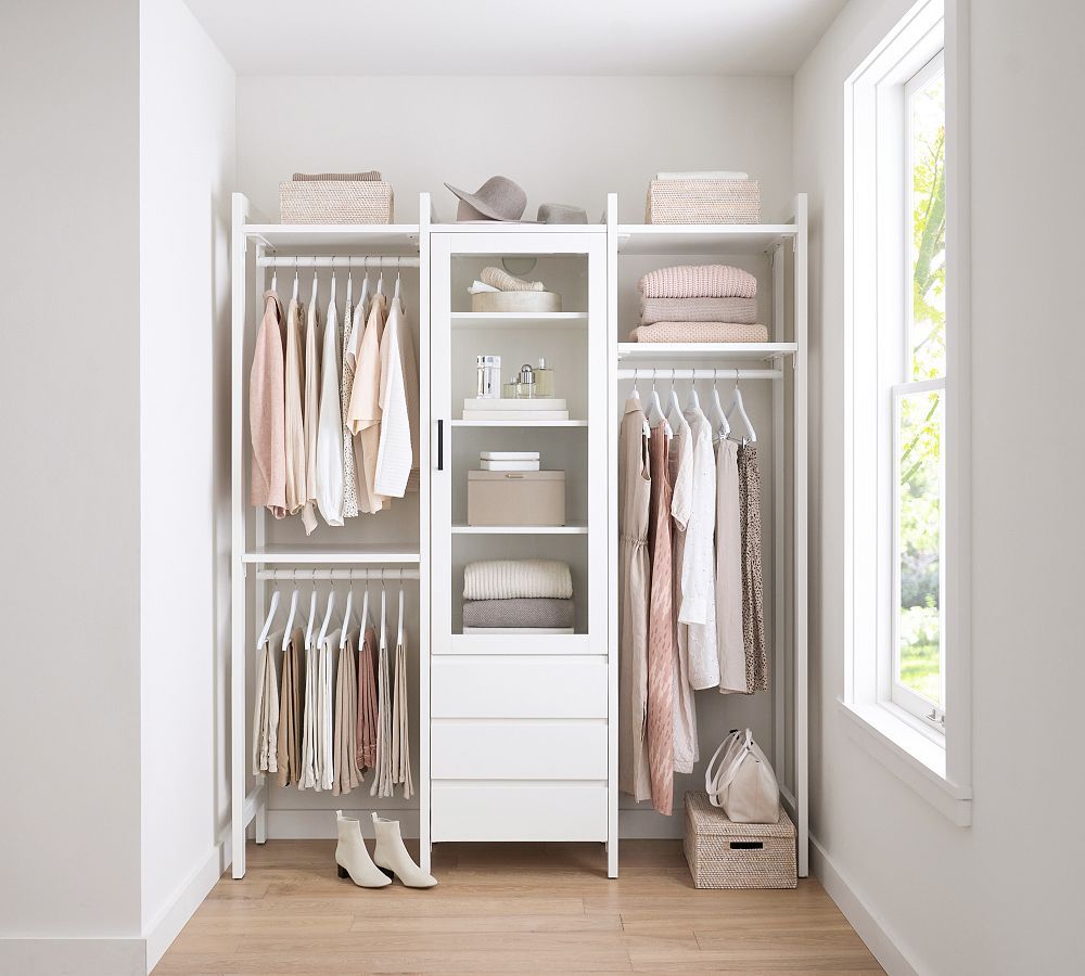 Essential Walk-In Closet by Hold Everything, 6' Hanging System with Glass Cabinet & Drawers​ | Pottery Barn (US)