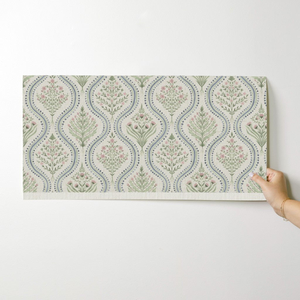 Wallpaper in Custom Meghan Monticello Blue Green and Rose | Spoonflower