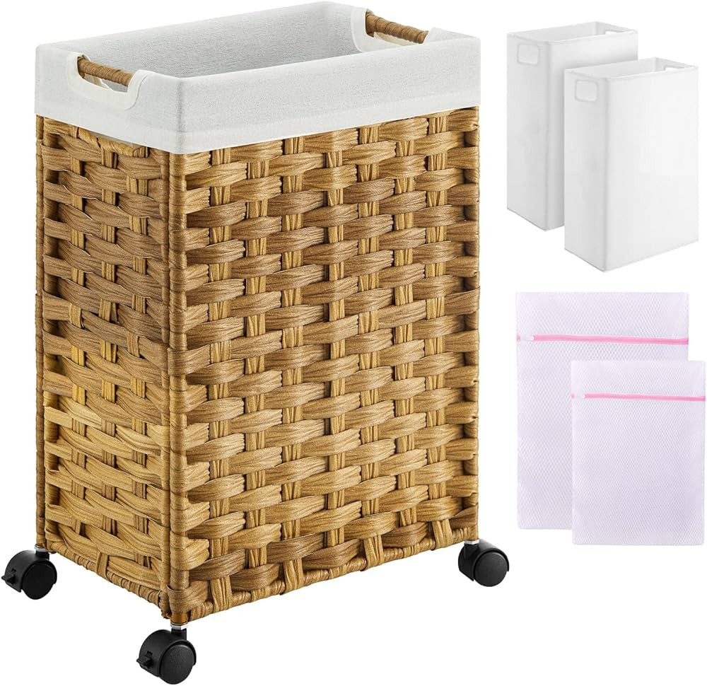 Greenstell Laundry Hamper with Wheels, 17” Slim Laundry Basket with 2 Removable Liner Bags & 2 ... | Amazon (US)