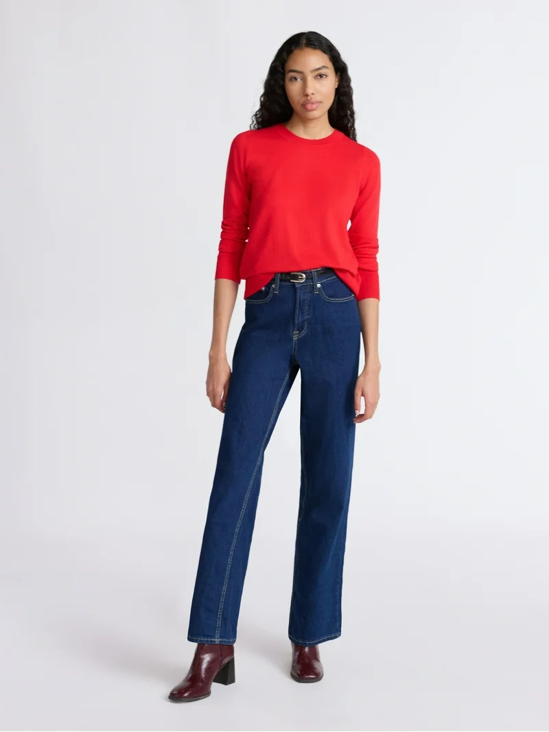 Free Assembly Women's and Women's Plus Cozy Yarn Crewneck Sweater with Long Sleeves. Lightweight,... | Walmart (US)