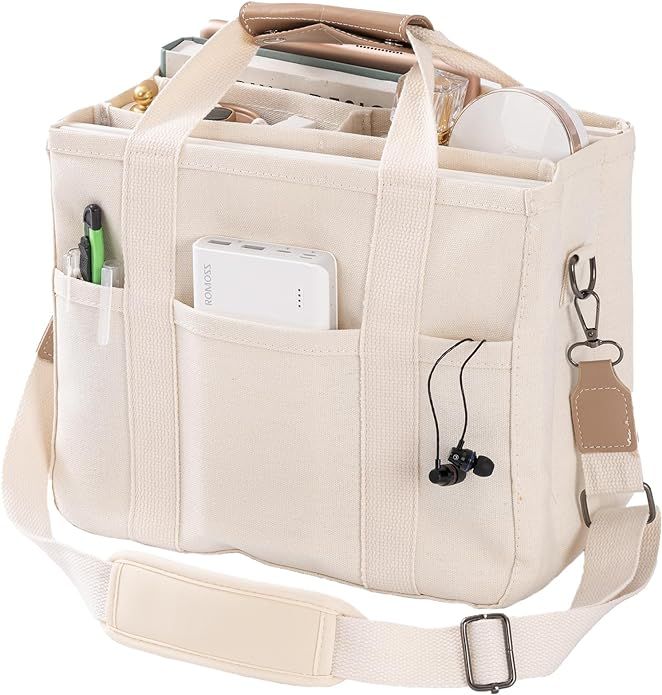 Canvas Tote Bag with Multi Pockets Crossbody Tote Bag for Women Trendy Shoulder Handbag Everythin... | Amazon (US)