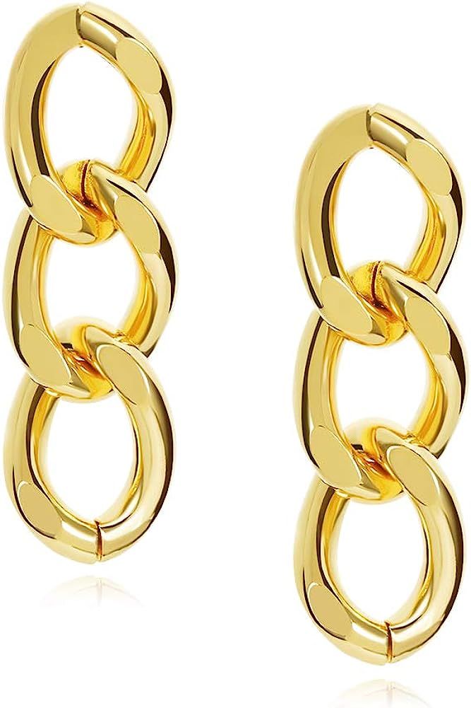 18K Gold Plated Chain Link Drop Dangle Earrings, Symmetrical Dangling Stud Earrings for Women Gir... | Amazon (US)