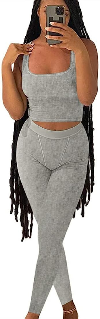 AYWA Casual Workout Sets Two Piece Outfits for Women Ribbed Crop Tank Top High Waist Leggings Act... | Amazon (US)