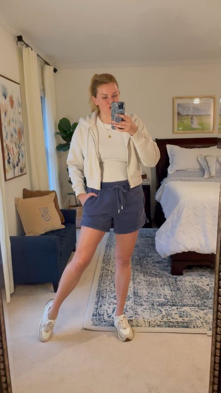 Casual comfy spring outfit idea - Sweat short and cropped hoodie set with ribbed sleeveless tank.

Everything is on sale for Presidents Day weekend - up to 20% off!

Wearing my normal size in everything.

Neutral white and taupe leather sneakers - so easy to keep clean & also on sale rn! 

Spring look, sweats style, weekend outfit 



#LTKSeasonal #LTKsalealert