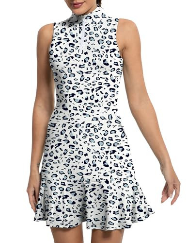 GGOV Tennis Dress for Women Golf Dresses with Shorts Inner Pocket Sleeveless Zip Up Stand Collar Workout Athletic Dresses Colorful Flowers | Amazon (US)