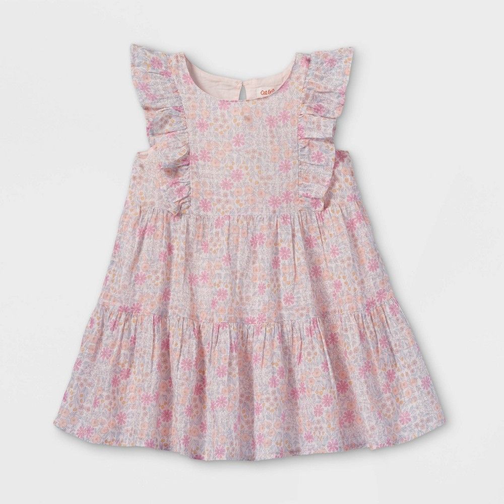 Toddler Girls' Floral Tiered Ruffle Sleeve Dress - Cat & Jack Light Pink 4T | Target