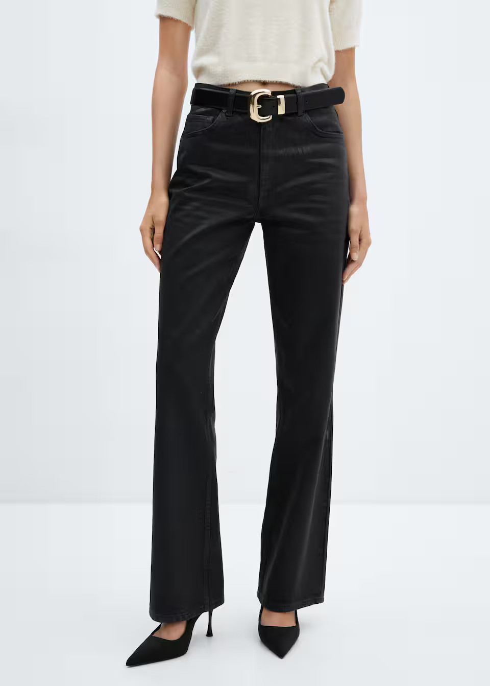 Shiny effect straight jeans -  Women | Mango USA | MANGO (US)