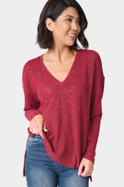 V-Neck Shimmer Tunic with High Low Hem | Gibson