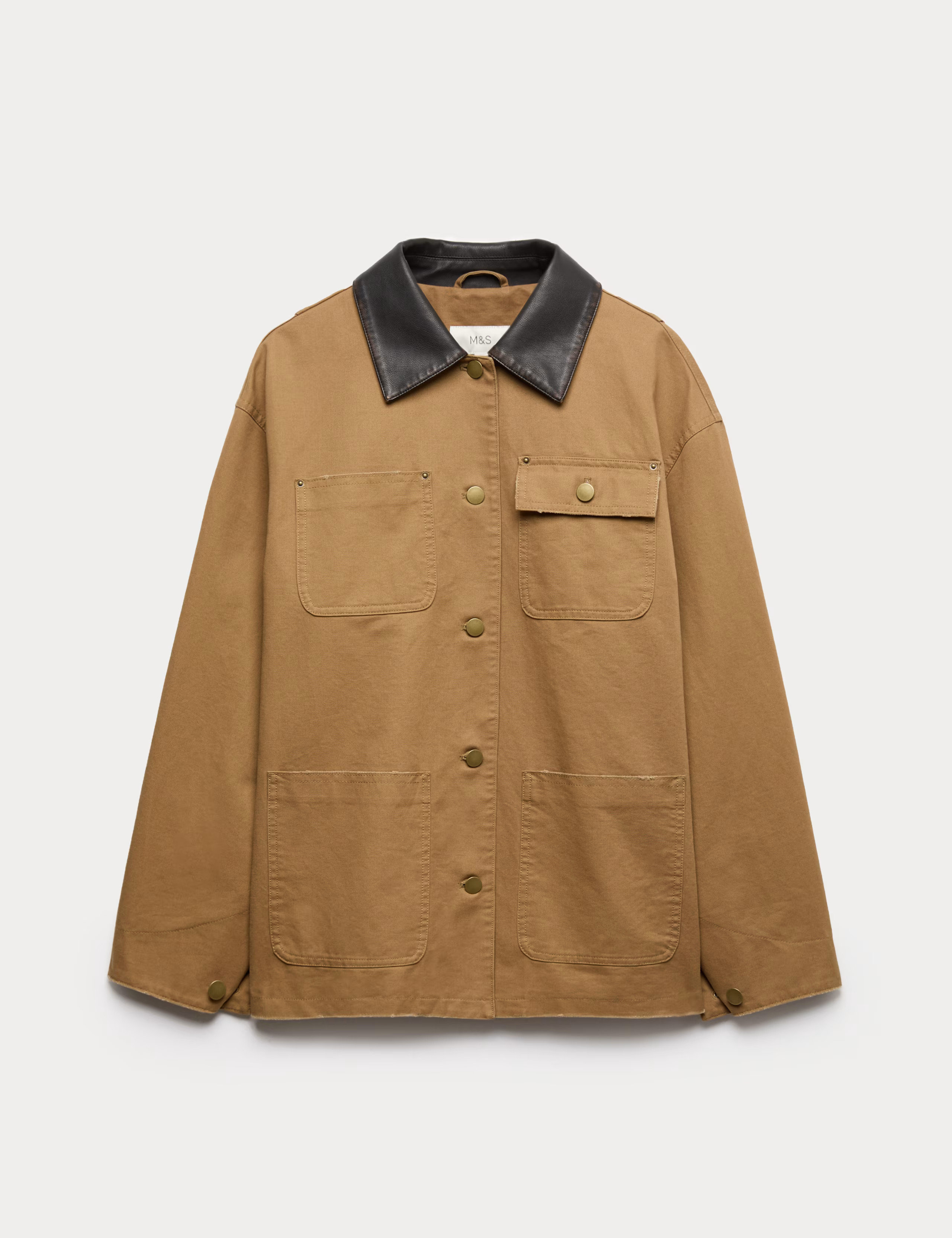 Pure Cotton Faux Leather Collared Barn Jacket | Marks & Spencer (UK)