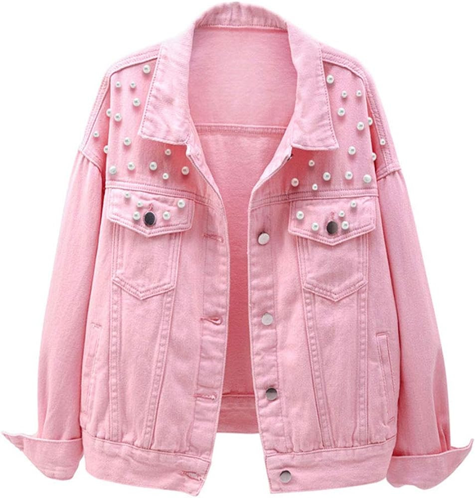 LifeShe Women's Embroidered Pearl Denim Jean Jacket Coat | Amazon (US)