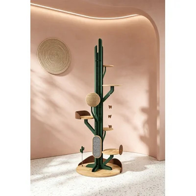 Cactus-Shaped Wood Cat Tree, Multi-Level Cat Activity Center with Scratching Post & Play Toys | Wayfair North America