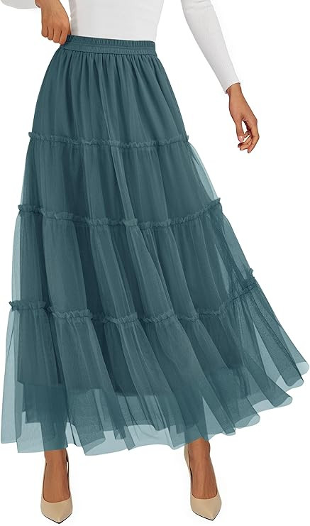 PRETTYGARDEN Tulle Skirts for Women 2025 Fall Fashion Elastic High Waisted Fairy Tiered Flowy A-L... | Amazon (US)