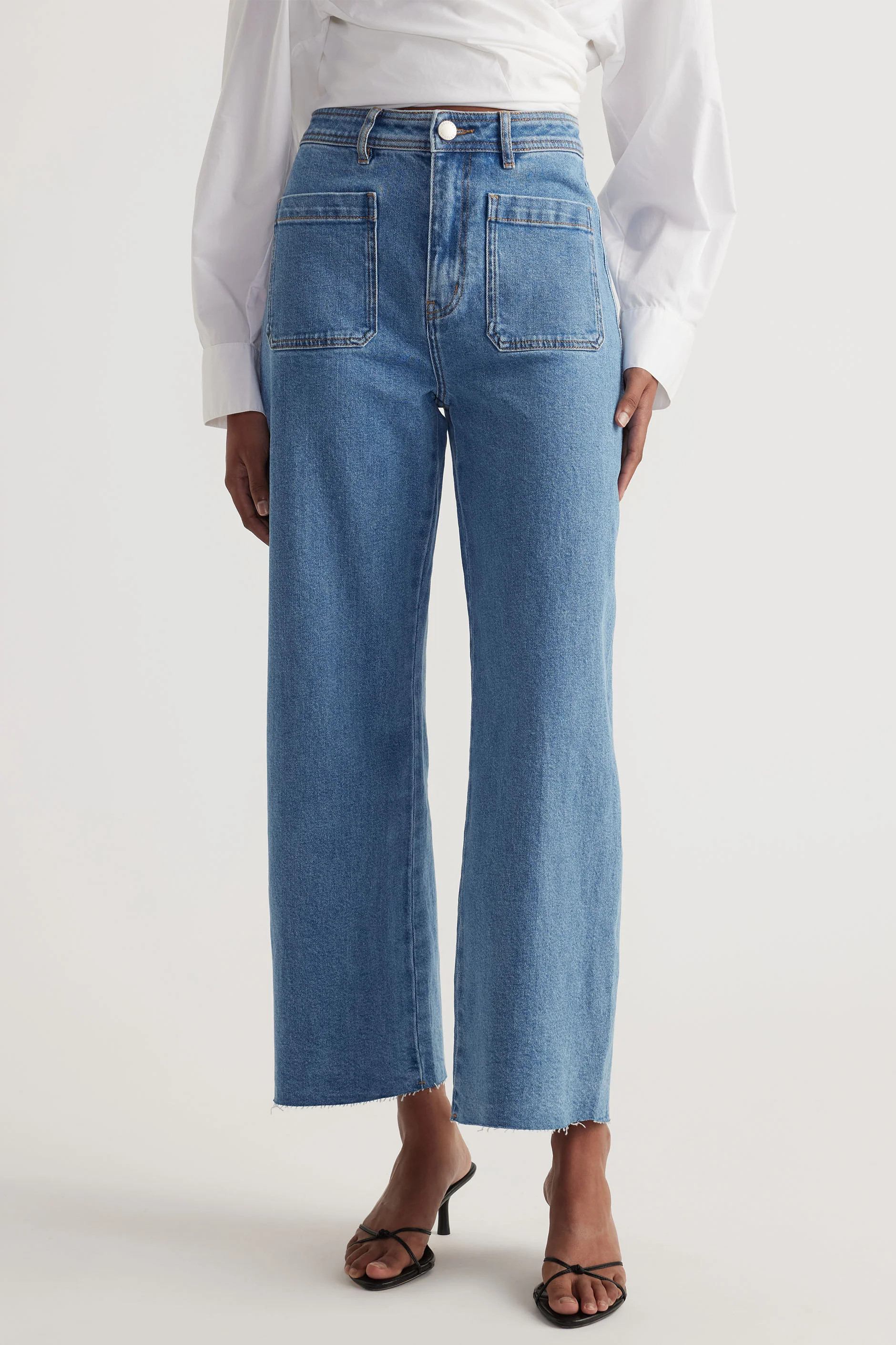 Darcy Cropped Wide Leg Jean - 70s Blue | DECJUBA