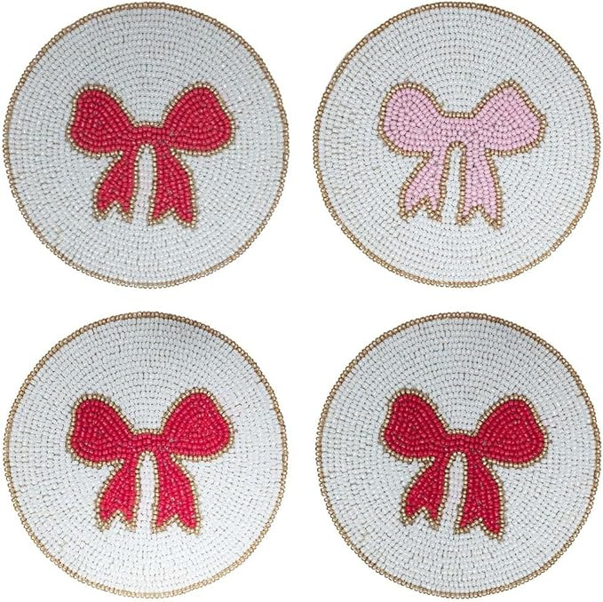 Folkulture Valentine Beaded Coasters Set of 4 (4″) | Handmade Boho Drink Coasters, Decorative T... | Amazon (US)