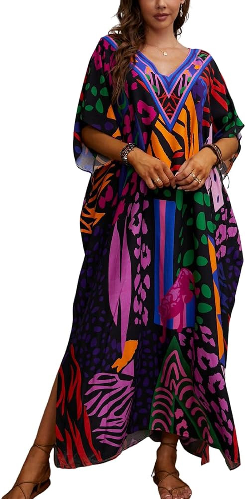 Kaftan Dresses for Women Plus Size Bathing Suit Cover up Caftan Maxi Beach Dresses | Amazon (US)