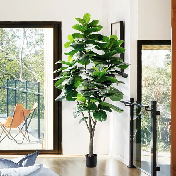 90" Large Artificial Fiddle Leaf Fig Tree in Pot | Wayfair North America