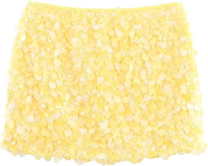 Womens Sequin Skirt Sparkly Sequin Decor Mini Bodycorn Skirts | Amazon (US)