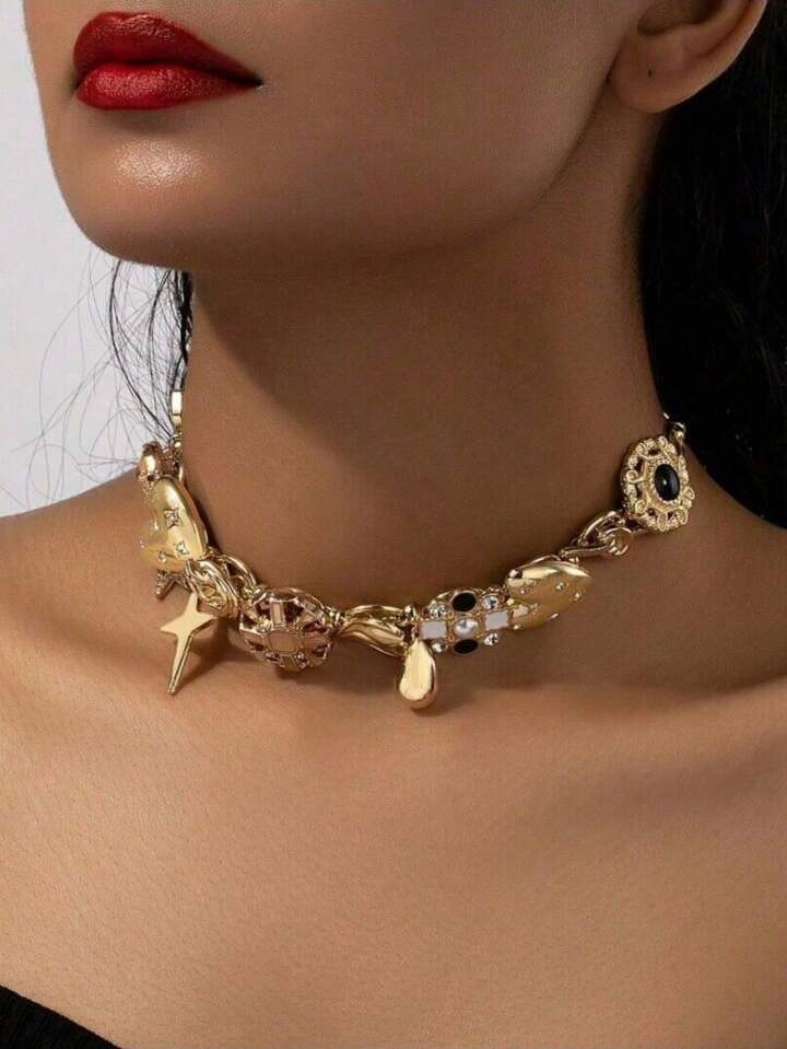 1pc Vintage Heavy Metal Punk Style Heart, Flower & Star Shaped Pendant Necklace For Party & Music... | SHEIN