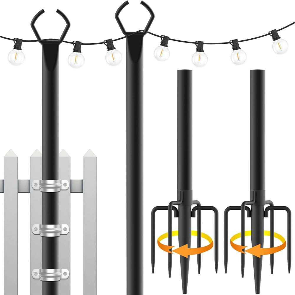 2 Pack String Light Poles,10 Ft Light Poles for Outside String Lights,Outdoor Light Poles with Fo... | Amazon (US)