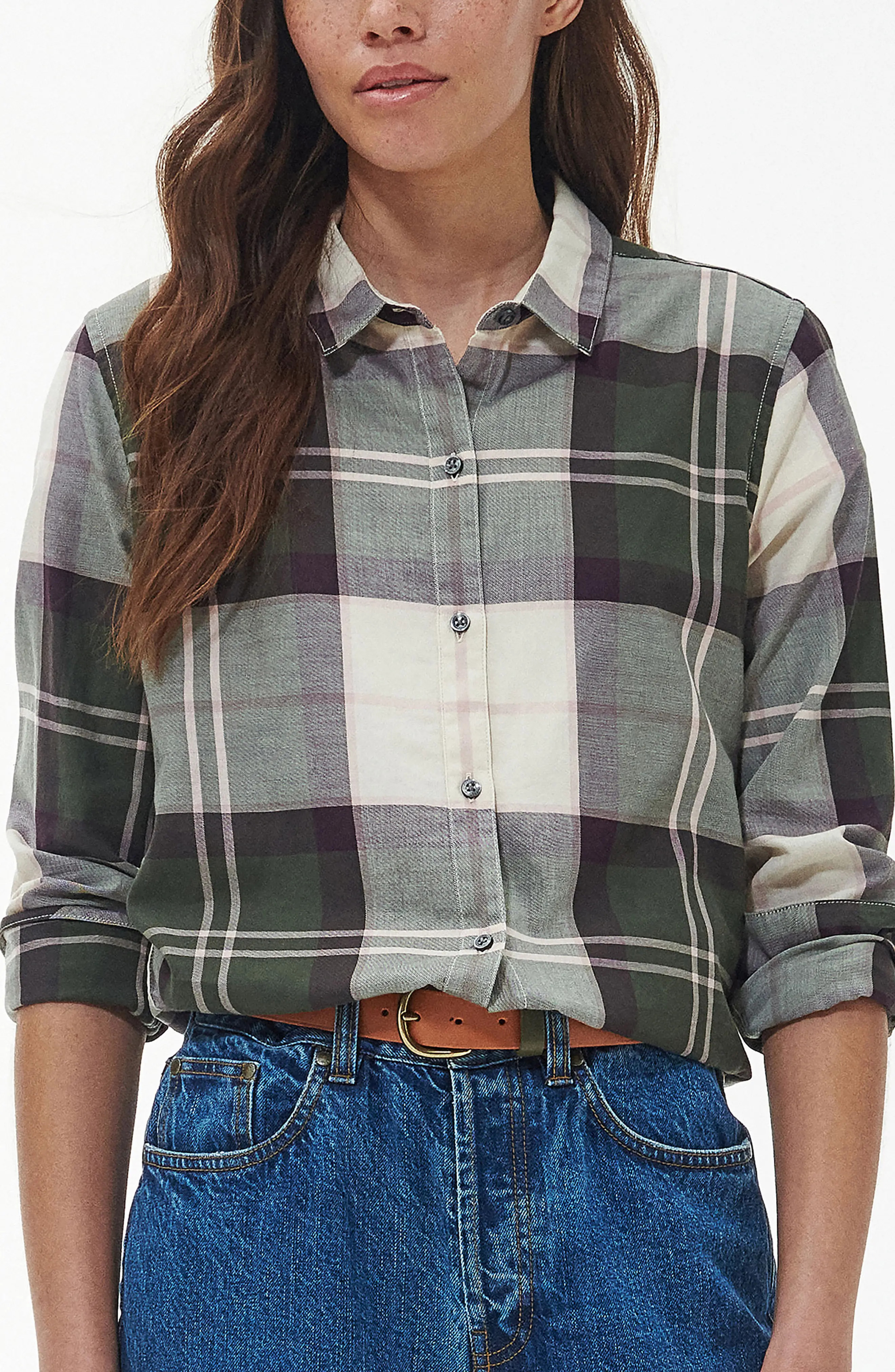 Barbour Mooreland Plaid Cotton Button-Up Shirt in Navy/Arabesque Check at Nordstrom, Size 14 Us | Nordstrom