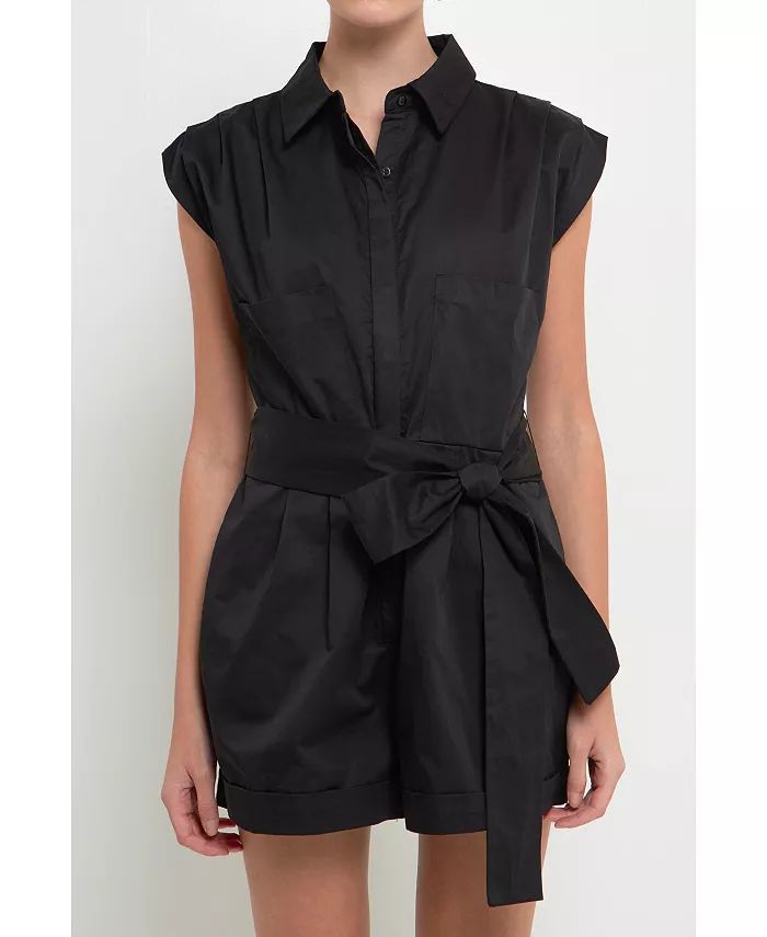 Grey Lab Women's Shoulder Pleated Collared Romper - Macy's | Macys (US)