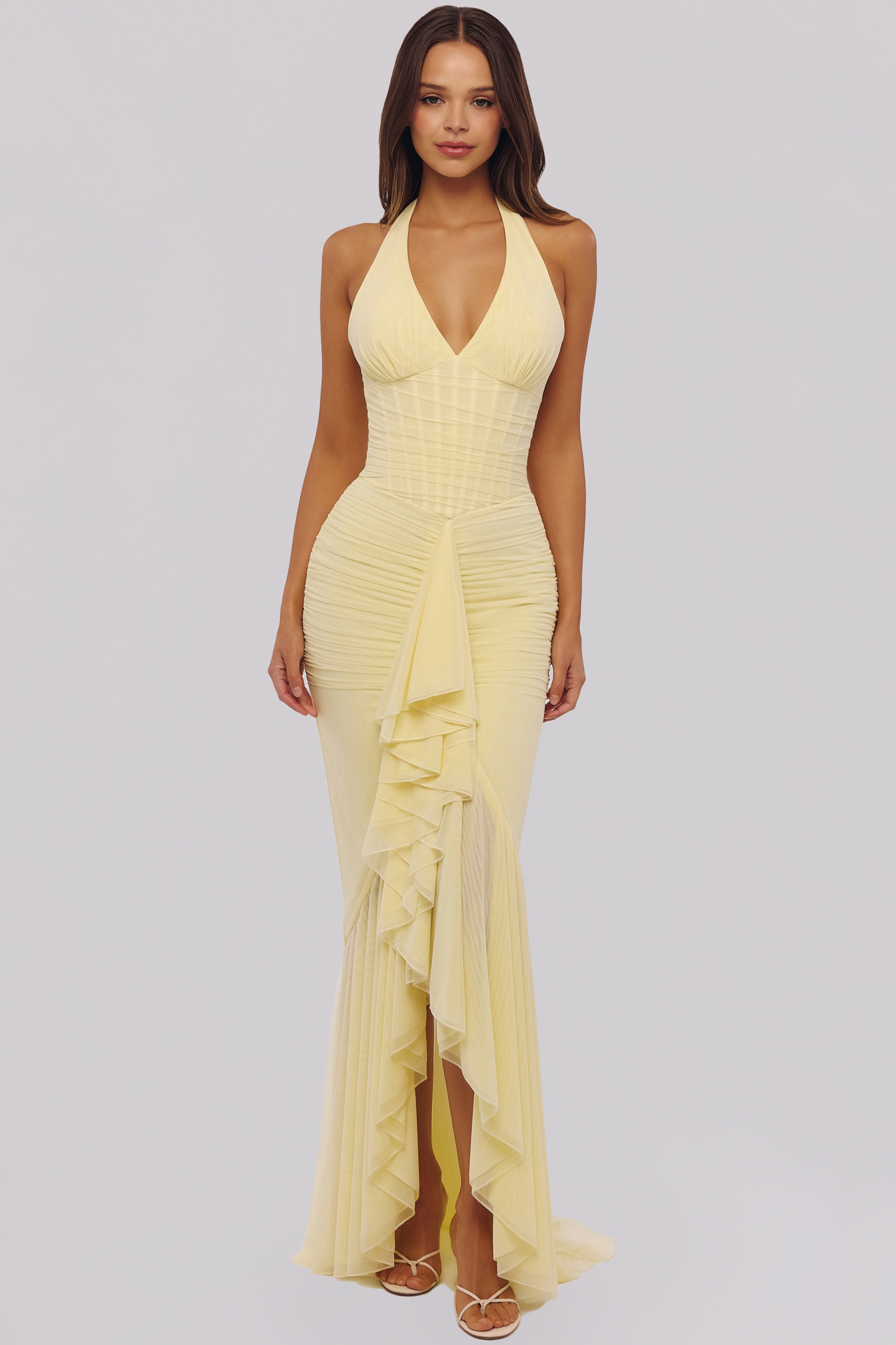 lemon mesh silhouette maxi dress | House of CB