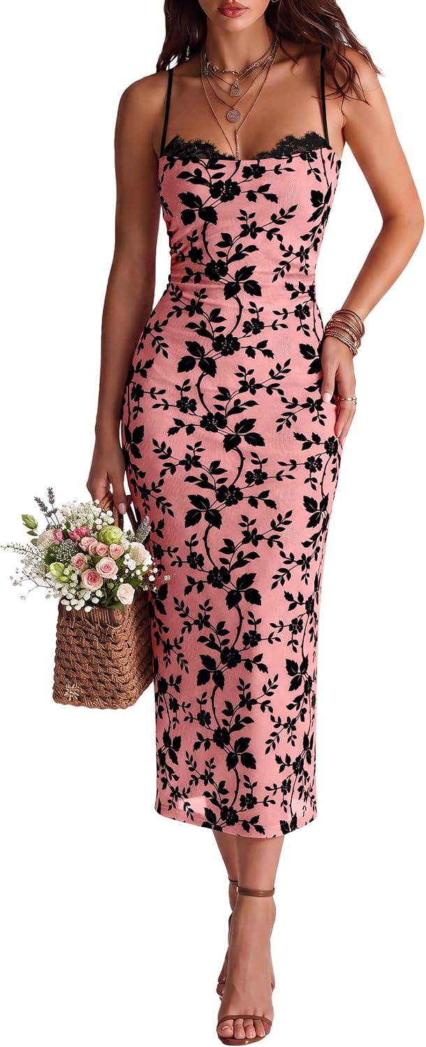 ANRABESS Women's Semi Formal Bodycon Floral Midi Dresses | Amazon (US)