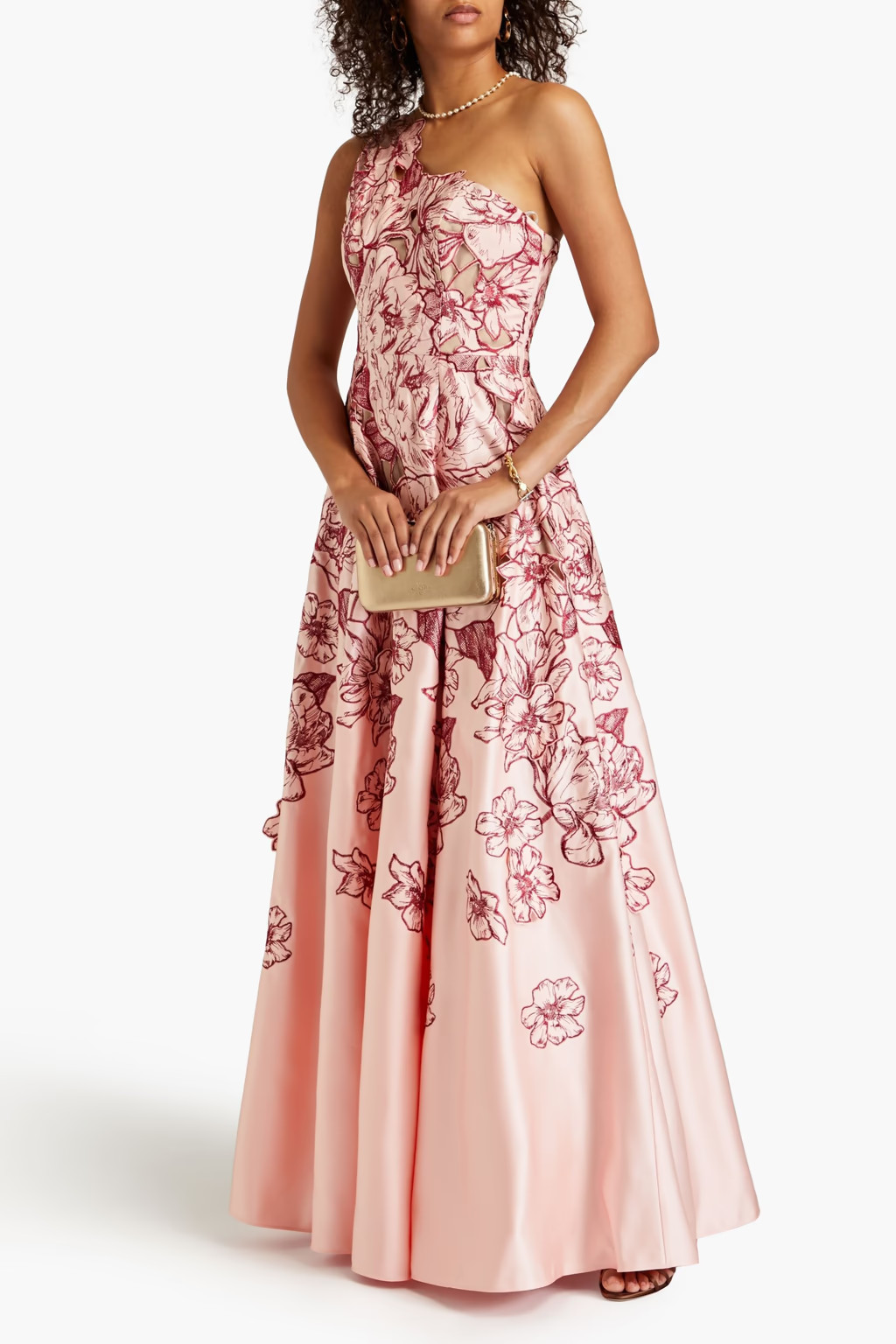One-shoulder embroidered duchesse-satin gown | The Outnet (US and CA)