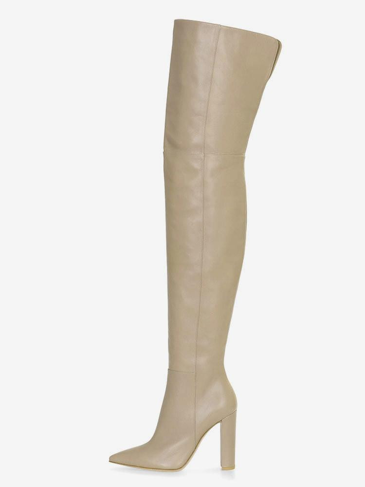 Thigh High Boots Womens Solid Color Pointed Toe Chunky Heel Over The Knee Boots | Milanoo