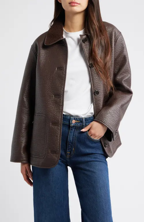 Rails Luis Faux Leather Jacket with Faux Shearling Collar in Walnut at Nordstrom, Size Medium | Nordstrom