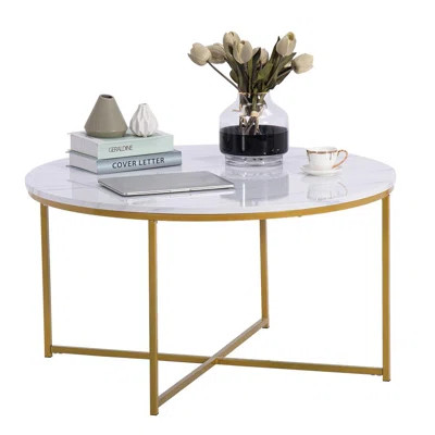 Mante Cross Legs Coffee Table Mercer41 Table Top Color: White Marble | Wayfair North America