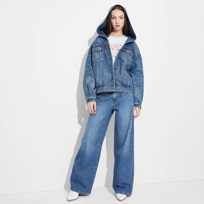 Women's Oversized Hooded Jean Jacket - Wild Fable™ Medium Wash S: Midweight Denim, 4 Pockets | Target