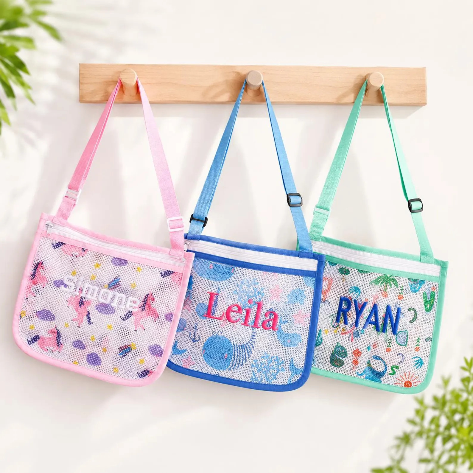 Personalized Seashell Mesh Beach Bag, Embroidered Name Shell Tote, Kids Summer Vacation Travel Gi... | Etsy (Global)