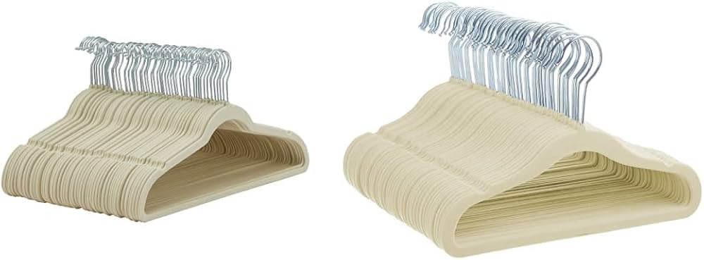 Amazon Basics Slim, Velvet, Non-Slip Suit Clothes Hangers, Ivory/Silver - Pack of 50 & Kids Velve... | Amazon (US)