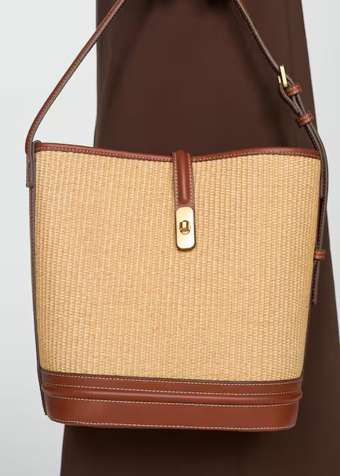 Raffia-effect bucket bag -  Women | Mango USA | MANGO (US)