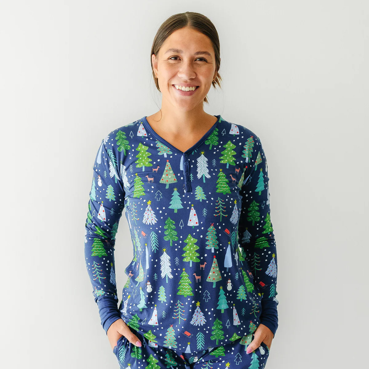 Blue Merry & Bright Women's Pajama Top | Little Sleepies